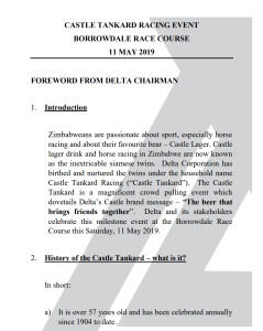 CASTLE TANKARD CHAIRMAN'S PRESS RELEASE STATEMENT C2019_9 CASTLE TANKARD CHAIRMAN'S PRESS RELEASE STATEMENT C2019