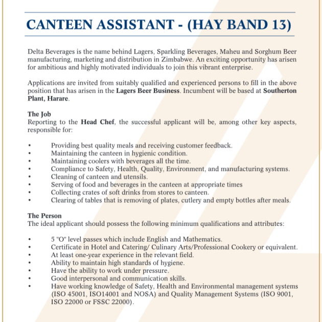 Canteen Assistant Canteen Assistant