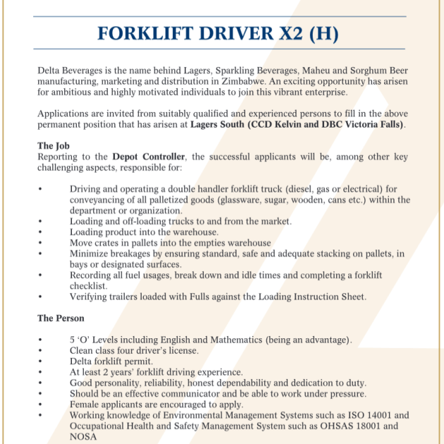 2 Forklifter Driver Vacancy 2 Forklifter Driver Vacancy