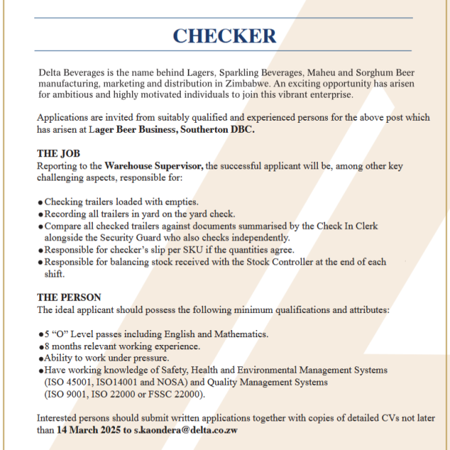 Checker Vacancy Checker Vacancy