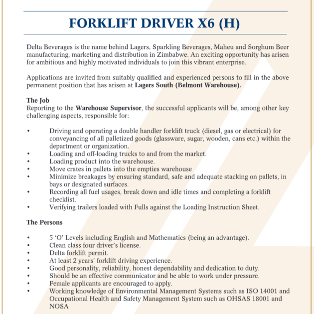 Forklifter Driver Vacancy Forklifter Driver Vacancy