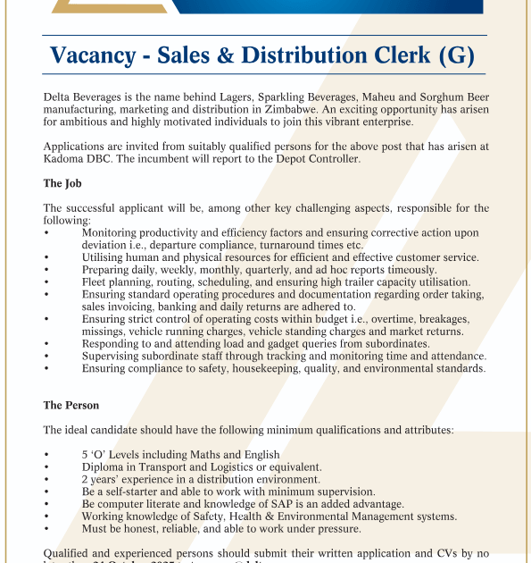 Sales and Distribution Vacancy Sales and Distribution Vacancy
